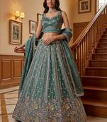 Fantastic Sea Green Dori Work Oragnza Lehenga Choli With Dupatta