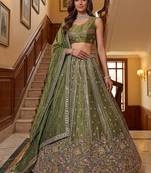Charming olive Green Zari Work Oragnza Reception Wear Lehenga Choli