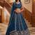 Dazzling Teal Blue Sequins Oragnza Marriage Wear Lehenga With Blouse