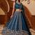 Dazzling Teal Blue Sequins Oragnza Marriage Wear Lehenga With Blouse