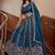 Dazzling Teal Blue Sequins Oragnza Marriage Wear Lehenga With Blouse