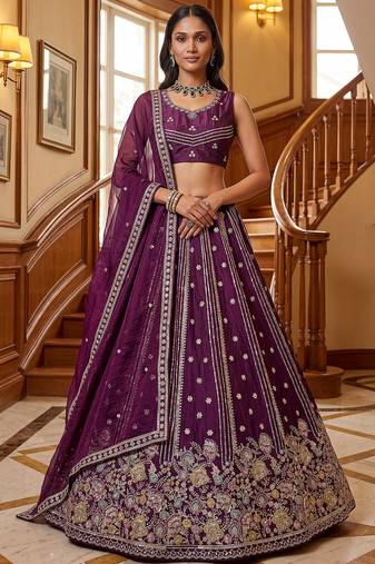 Attractive Purple Dori Work Oragnza Designer Lehenga Choli With Dupatta