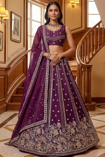 Attractive Purple Dori Work Oragnza Designer Lehenga Choli With Dupatta
