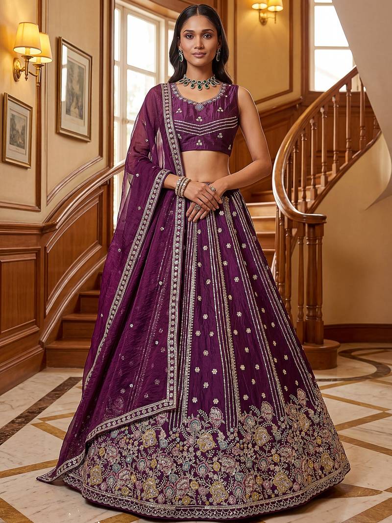 Attractive Purple Dori Work Oragnza Designer Lehenga Choli With Dupatta