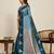 Teal blue zari woven soft silk banarasi saree with blouse