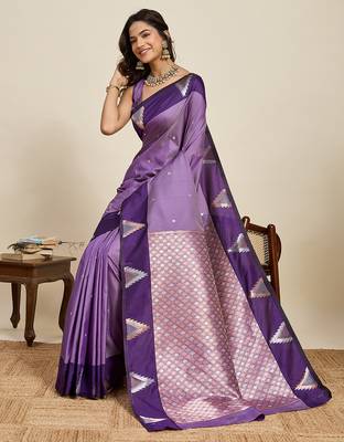 Purple zari woven soft silk blend banarasi saree with blouse 2