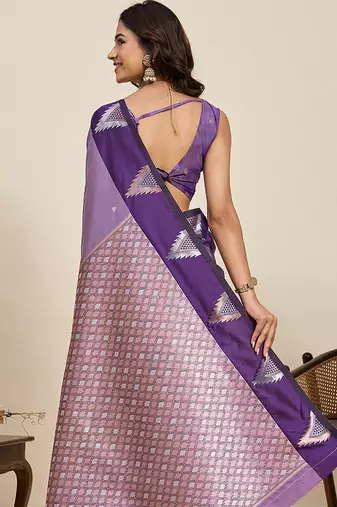 Purple zari woven soft silk banarasi saree with blouse