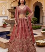Glorious Dusty Pink Hand Work Silk Engagement Wear Lehenga Choli