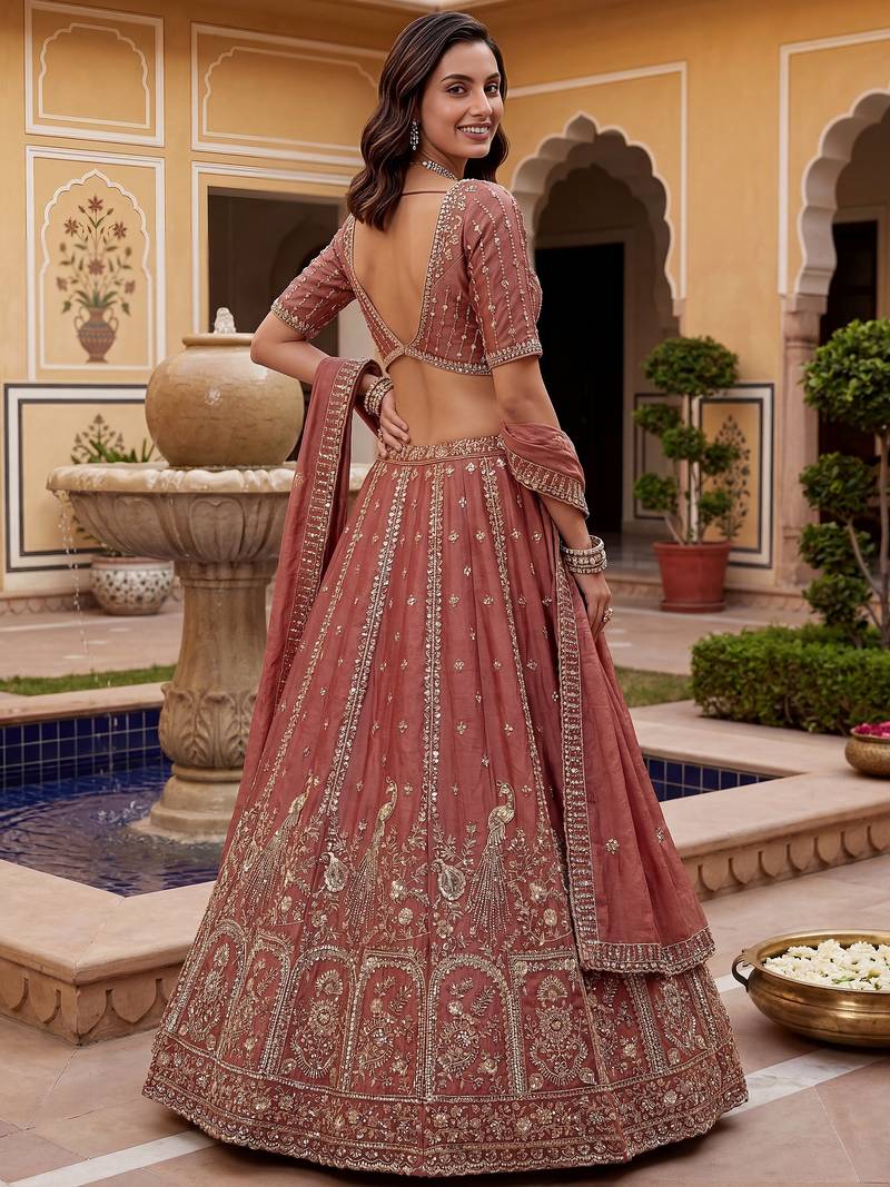 Glorious Dusty Pink Hand Work Silk Engagement Wear Lehenga Choli