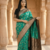 Banarasi  pure silk chiniya saree in contrast shade of teal green & black colour with floral  zari work