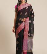 Banarasi silk blend cotton saree in black colour with zari work