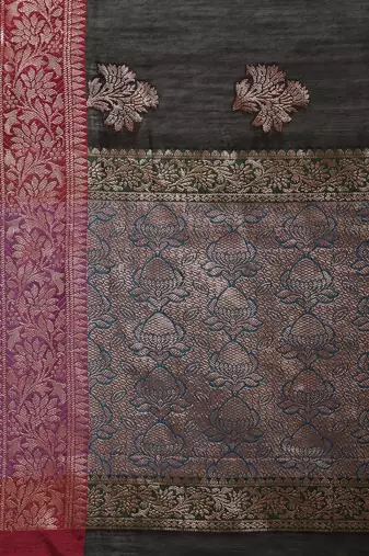 Banarasi silk blend cotton saree in black colour with zari work