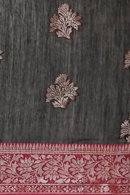 Banarasi silk blend cotton saree in black colour with zari work 4