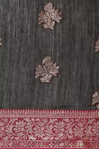 Banarasi silk blend cotton saree in black colour with zari work