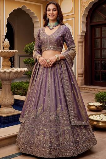 Bewitching Lilac Sequins Silk Reception Wear Lehenga With Blouse