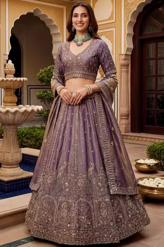 Bewitching Lilac Sequins Silk Reception Wear Lehenga With Blouse