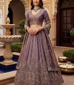 Bewitching Lilac Sequins Silk Reception Wear Lehenga With Blouse