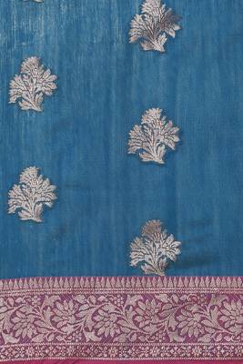 Banarasi silk blend cotton saree in blue colour with zari work 4