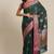 Banarasi silk blend cotton saree in bottle green colour with zari work