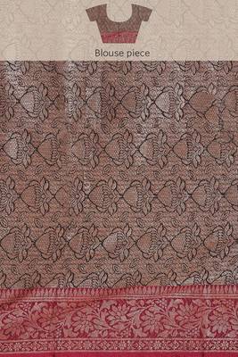 Banarasi silk blend cotton saree in bottle green colour with zari work 5