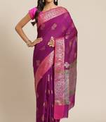 Banarasi silk blend cotton saree in magenta  colour with zari work