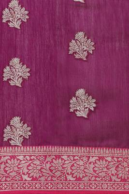 Banarasi silk blend cotton saree in magenta  colour with zari work 3