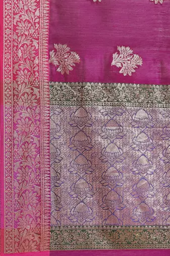 Banarasi silk blend cotton saree in magenta  colour with zari work