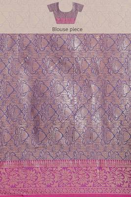 Banarasi silk blend cotton saree in magenta  colour with zari work 5