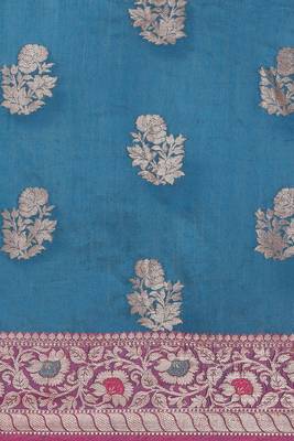 Banarasi silk blend cotton saree in navy blue  colour with zari work 3