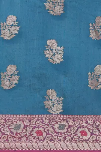 Banarasi silk blend cotton saree in navy blue  colour with zari work
