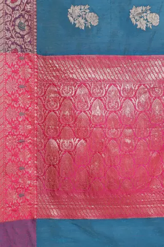 Banarasi silk blend cotton saree in navy blue  colour with zari work