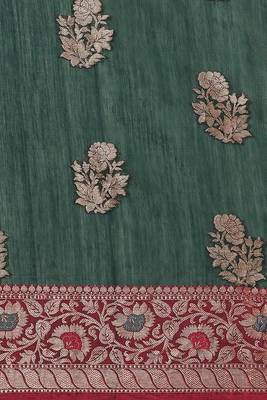 Banarasi silk blend cotton saree in bottle green colour with zari work 3