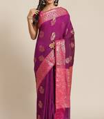 Banarasi silk blend cotton saree in magenta  colour with zari work