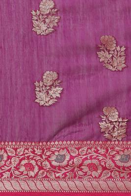Banarasi silk blend cotton saree in magenta  colour with zari work 3