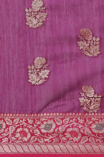 Banarasi silk blend cotton saree in magenta  colour with zari work