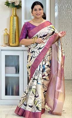 Soft tussar silk sarees with beautiful digital print attractive checks design saree  with tassels 3