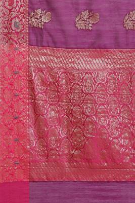 Banarasi silk blend cotton saree in magenta  colour with zari work 4