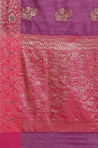 Banarasi silk blend cotton saree in magenta  colour with zari work