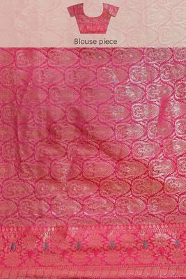 Banarasi silk blend cotton saree in magenta  colour with zari work 5