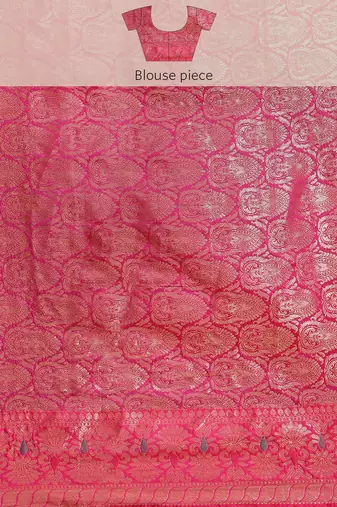 Banarasi silk blend cotton saree in magenta  colour with zari work