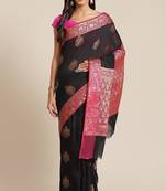 Banarasi silk blend cotton saree in black colour with zari work