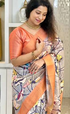 Soft tussar silk sarees with beautiful digital print attractive checks design saree  with tassels 2