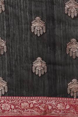 Banarasi silk blend cotton saree in black colour with zari work 3