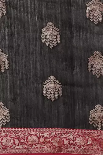 Banarasi silk blend cotton saree in black colour with zari work