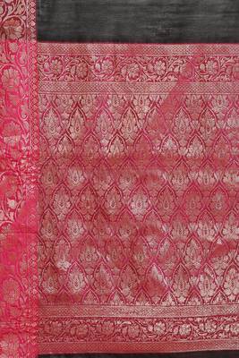 Banarasi silk blend cotton saree in black colour with zari work 4