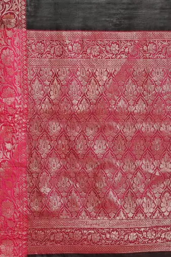 Banarasi silk blend cotton saree in black colour with zari work