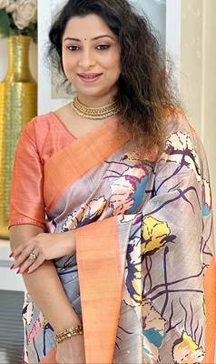 Soft tussar silk sarees with beautiful digital print attractive checks design saree  with tassels 3