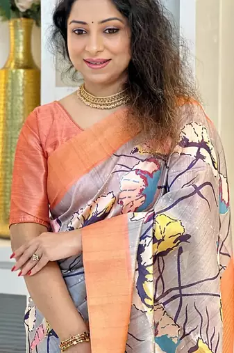 Soft tussar silk sarees with beautiful digital print attractive checks design saree  with tassels