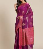Banarasi silk blend cotton saree in magenta  colour with zari work