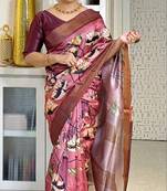 Soft tussar silk sarees with beautiful digital print attractive checks design saree  with tassels